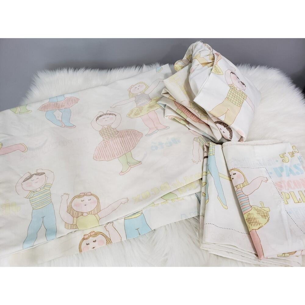 4 PIECE Vintage Springmaid Ballet Ballerina Double Bed Flat and Fitted Sheets